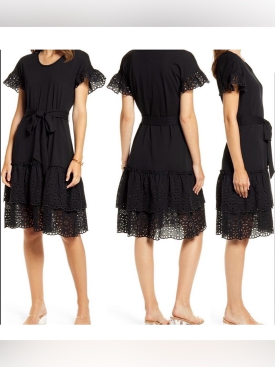 Rachel Parcell Dresses & Skirts - Rachel Parcell Black Eyelet Ruffle Dress Teared Layer Women’s XS